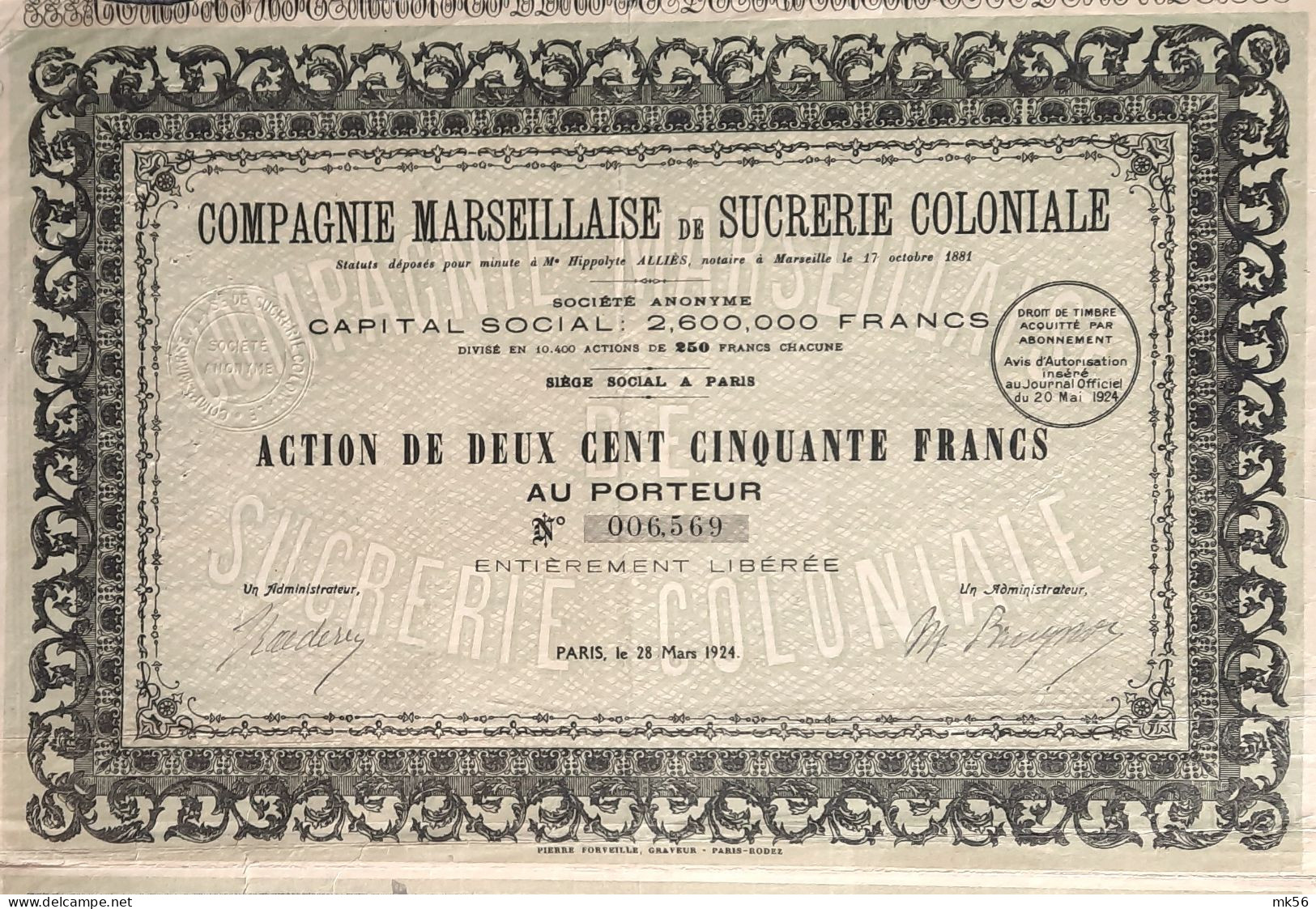 Compagnie Marseillaise De Sucrerie Coloniale - Paris - 1924 - Agricultura