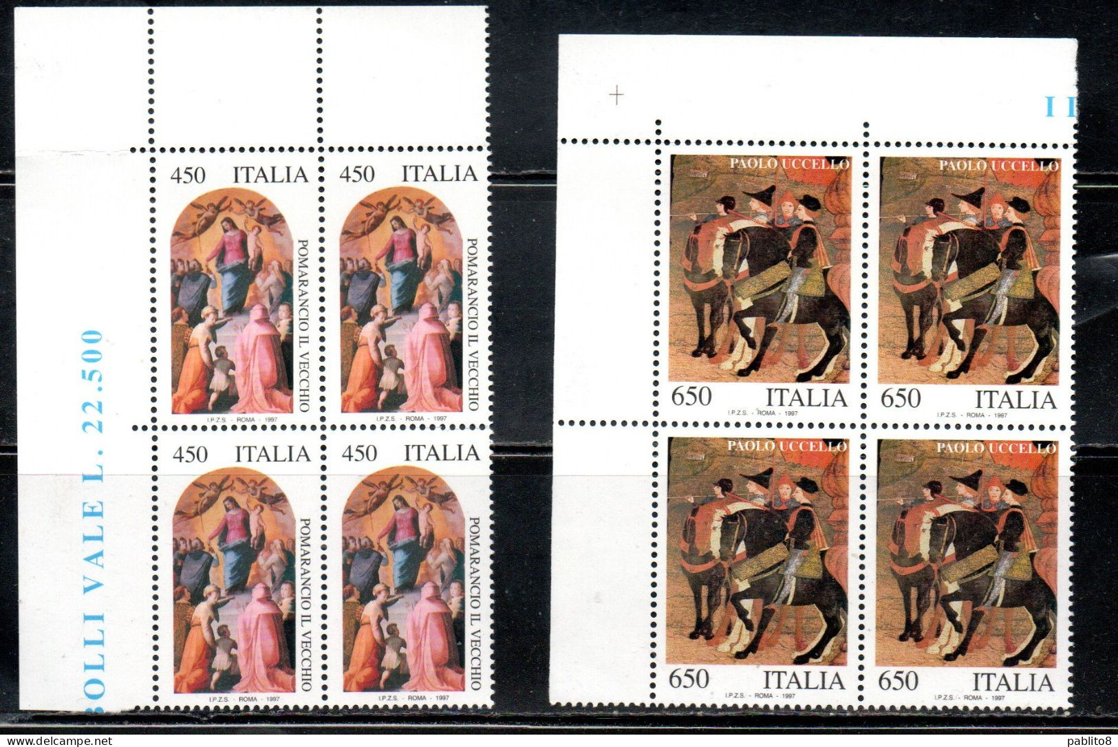 ITALIA REPUBBLICA ITALY REPUBLIC 1997 PATRIMONIO ARTISTICO E CULTURALE  POMARANCIO E PAOLO UCCELLO QUARTINA MNH - 1991-00:  Nuovi