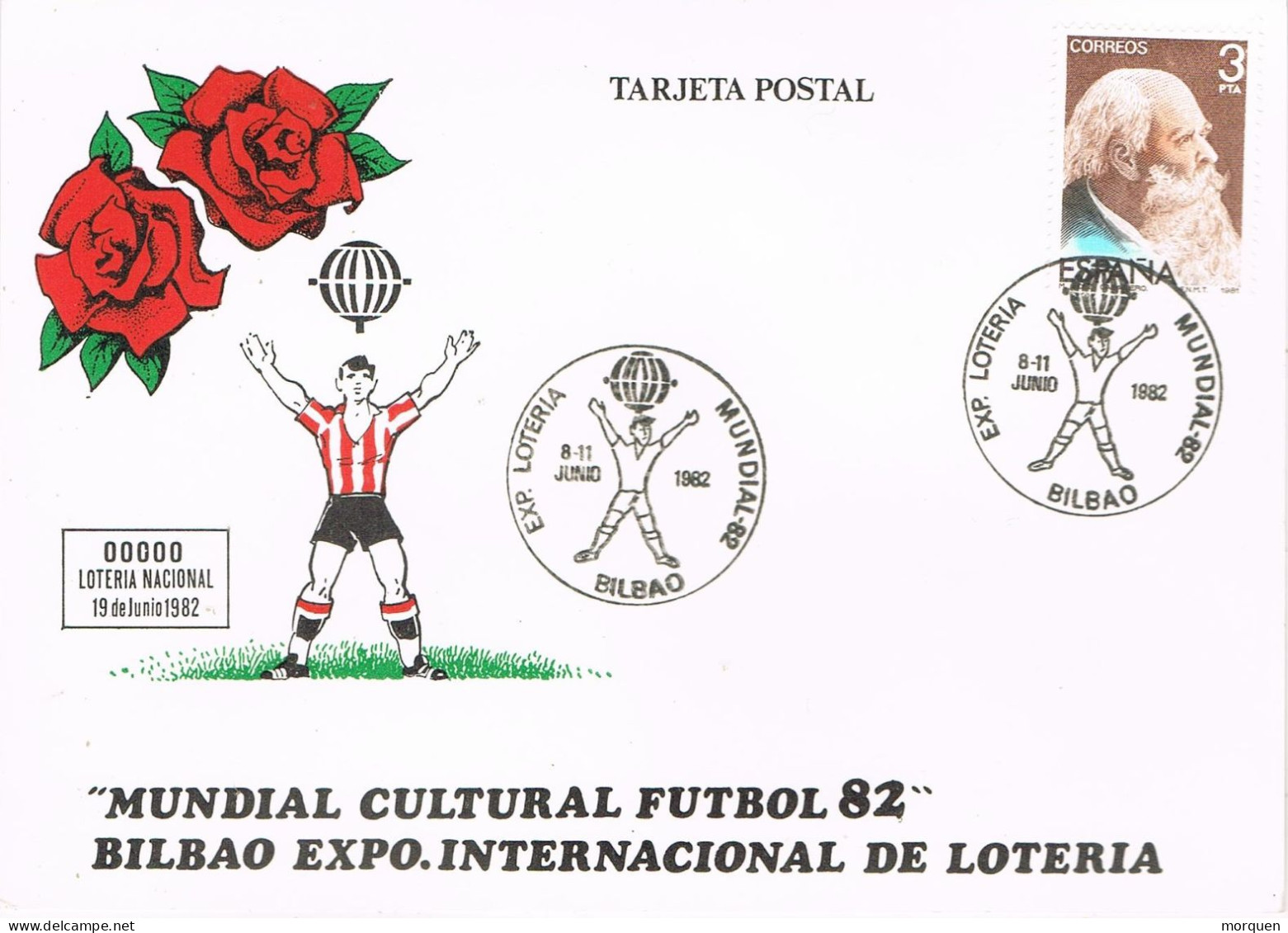 54472. Tarjeta BILBAO 1982. Mundial Cultural FUTBOL 82. Loteria Exposicion - Storia Postale