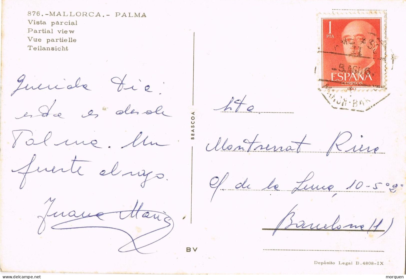 54473. Postal PALMA De MALLORCA (Baleares) 1967. AMBULANTE Mahon- Barcelona. Vista De Palma - Storia Postale
