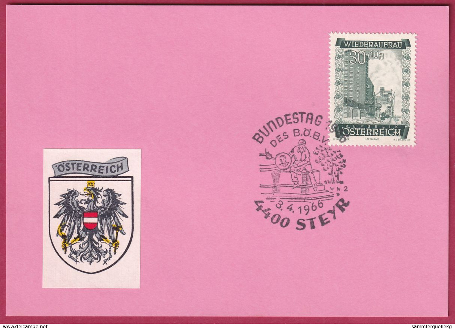 Österreich MNr. 860 Sonderstempel 3. 4. 1966 Steyr Bundestag 1966 Des B.Ö.B.V. - Cartas & Documentos