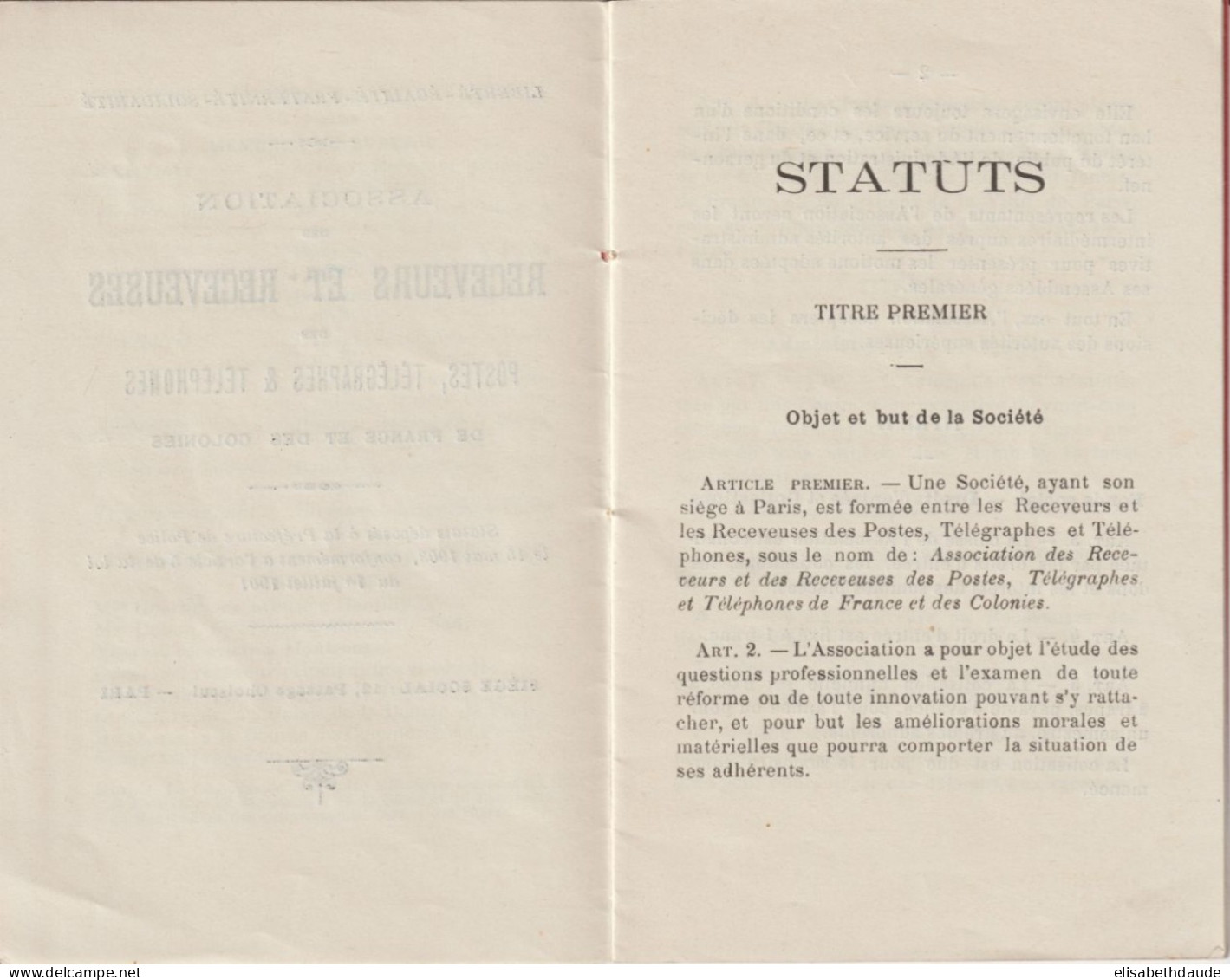 1903 - VIGNETTES COTISATION ASSOCIATION RECEVEURS DES POSTES De FRANCE ET COLONIES SUR LIVRET COMPLET 24 PAGES STATUTS ! - Lettere