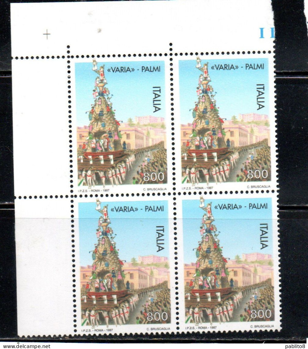 ITALIA REPUBBLICA ITALY REPUBLIC 1997 FESTA DI VARIA DI PALMI QUARTINA ANGOLO DI FOGLIO BLOCK MNH - 1991-00:  Nuovi