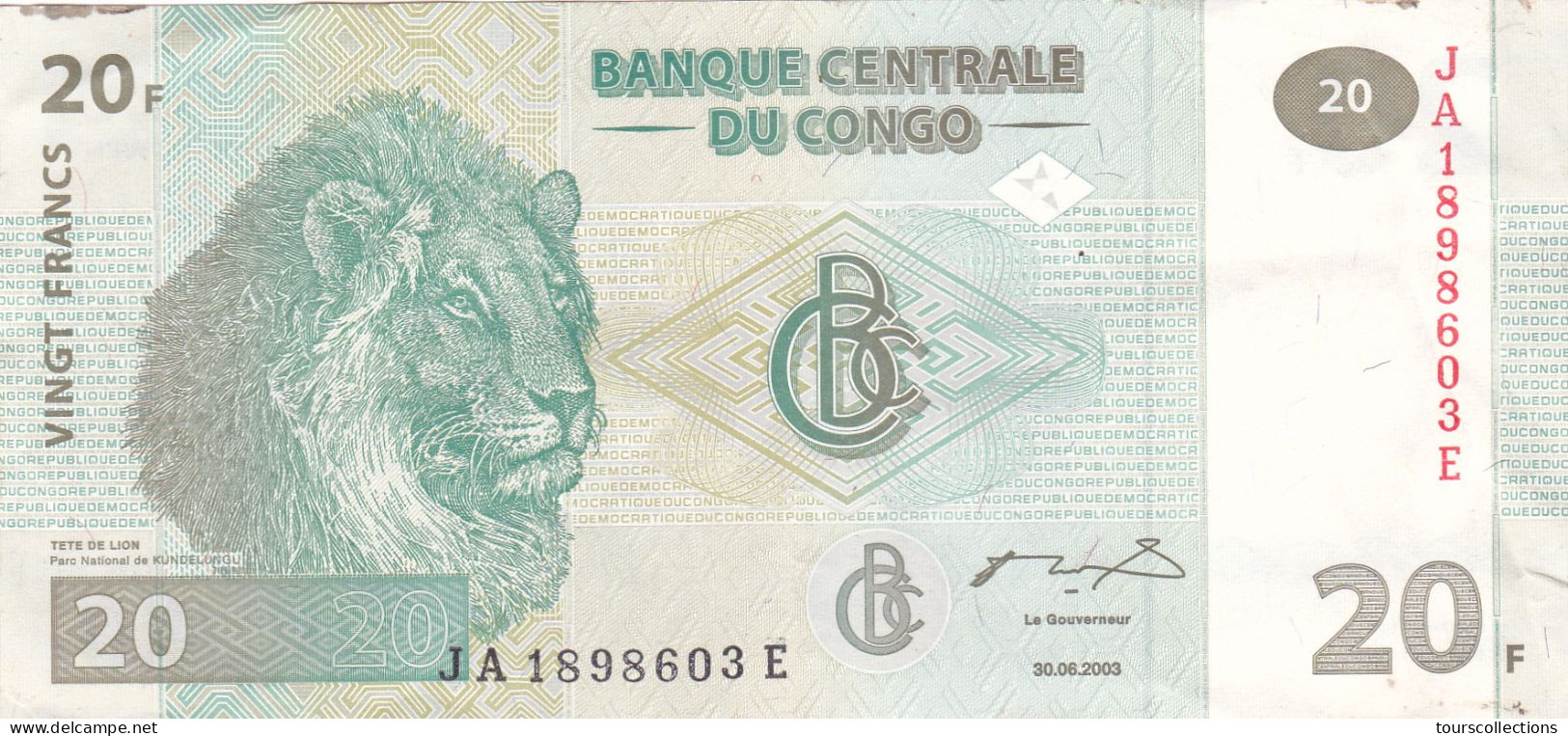 CONGO - BILLET 20 FRANCS Du 30 Juin 2003 - N° Série JA 1898603 E - Lion Lionne Et Ses Petits Lionceaux - Republik Kongo (Kongo-Brazzaville)