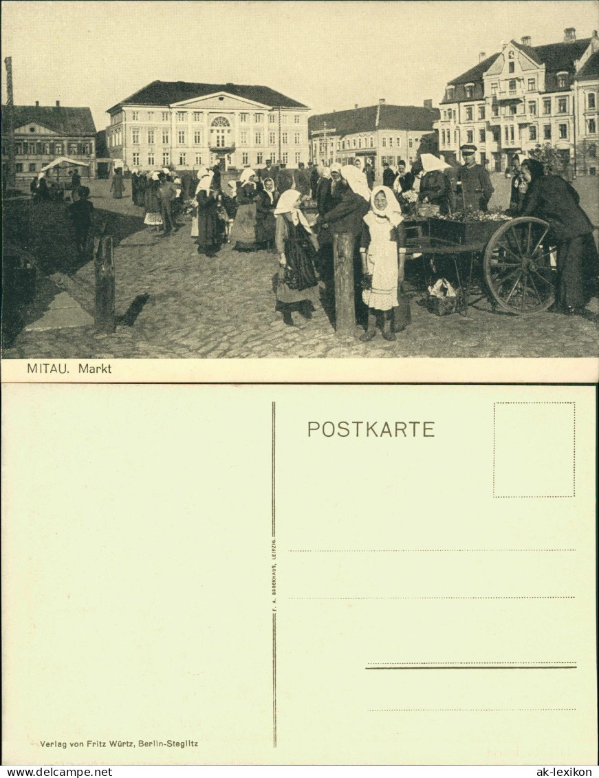 Postcard Mitau Jelgava Елгава Marktplatz, Markttreiben 1915 - Letonia