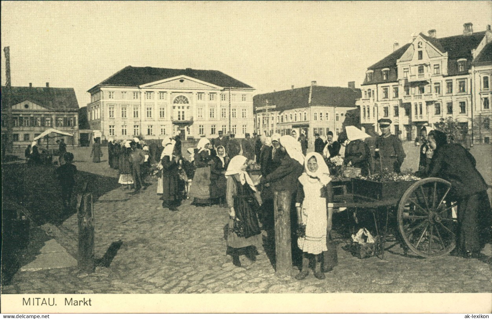 Postcard Mitau Jelgava Елгава Marktplatz, Markttreiben 1915 - Letonia