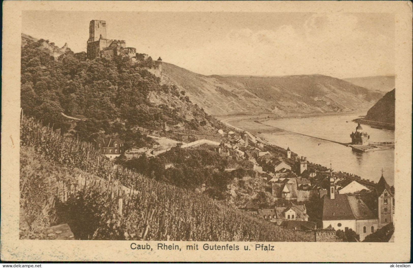 Ansichtskarte Kaub Panorama-Ansicht, Rhein Burg Gutenfels U. Pfalz 1929 - Kaub