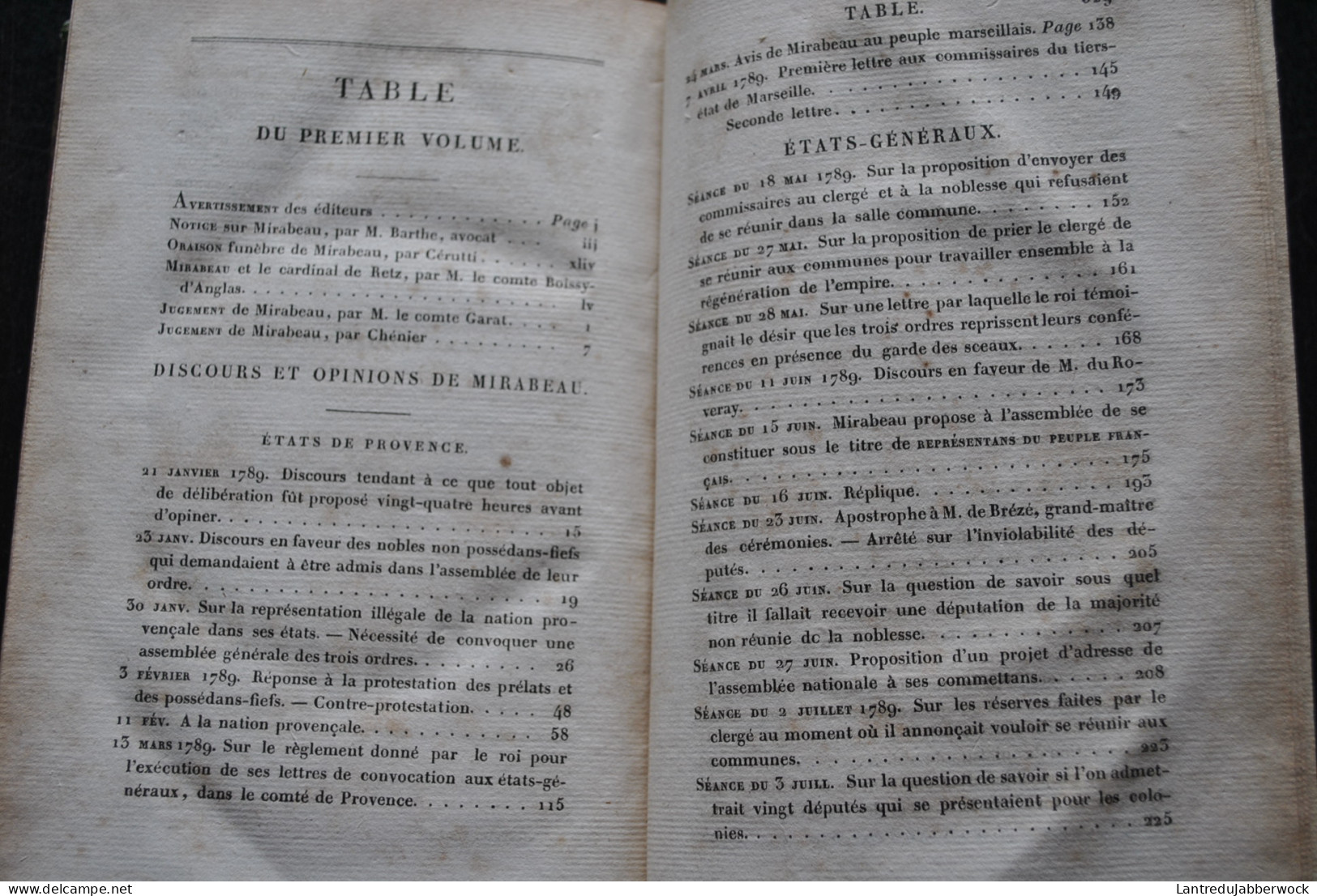 Discours et opinions de Mirabeau Notice historique sur sa vie par M. Barthe Avocat T1 SEUL Chez Kleffer et Caunes 1820