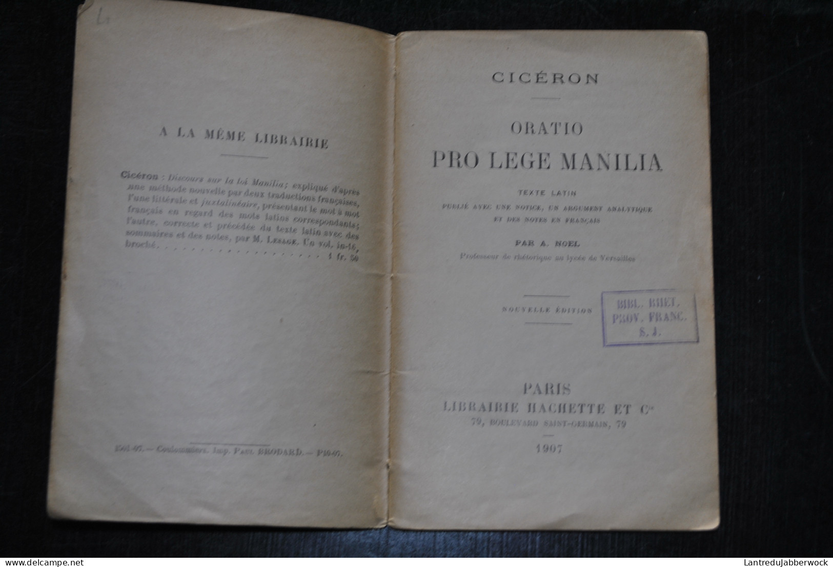 CICERON ORATIO PRO LEGE MANILIA Texte Latin Hachette 1907 Cicero Discours Pour La Loi De Manilia - 1801-1900