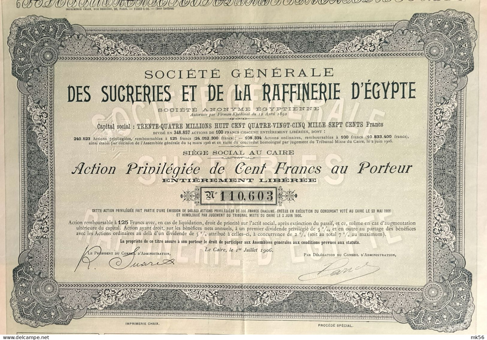 Société Générale Des Sucreries Et De La Raffinerie D'Egypte - Caire - 1906 - Agricoltura