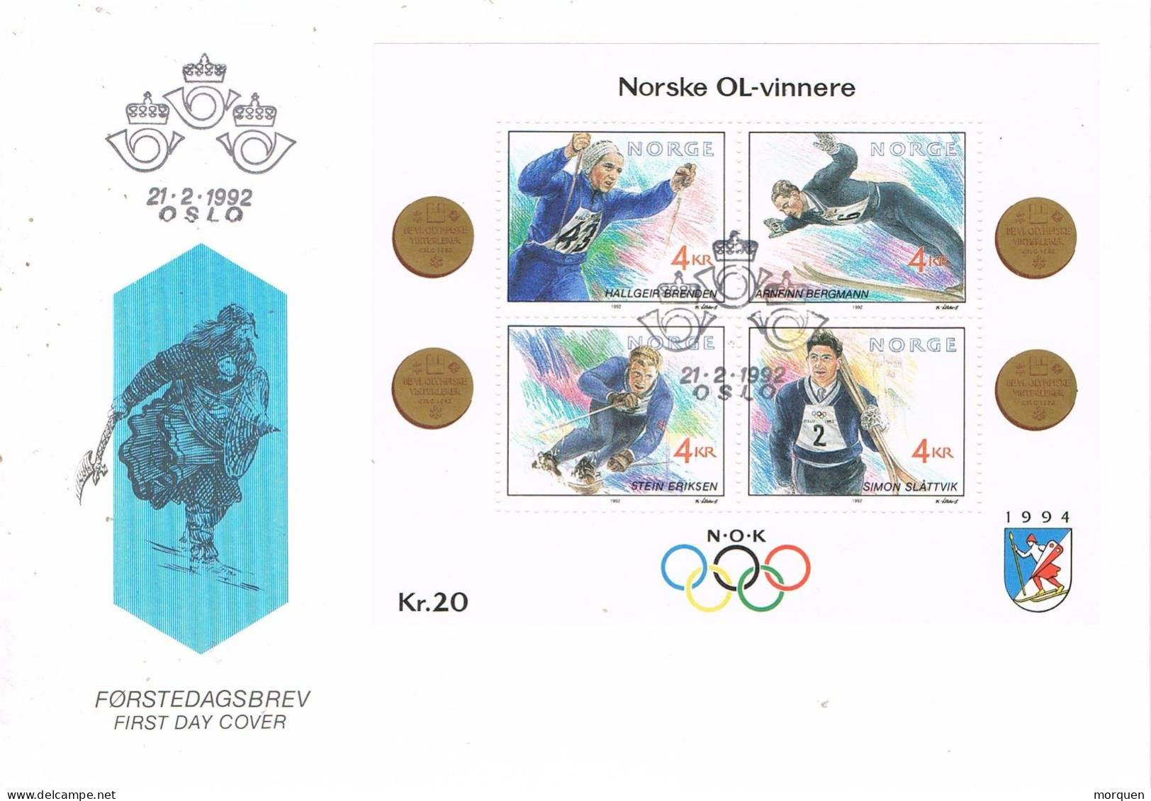 54479. Carta F.D.C. OSLO (Norge) Noruega 1992.  OLYMPIC GAMES, Ski, Slalom, Salto - FDC