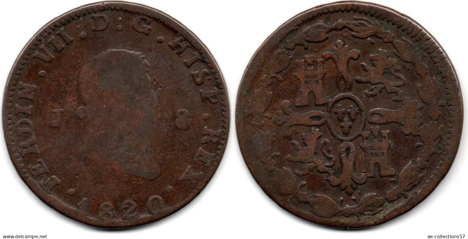 MA 31553 / Espagne - Spain - Spanien 8 Maravedis 1820 TB - Primeras Acuñaciones