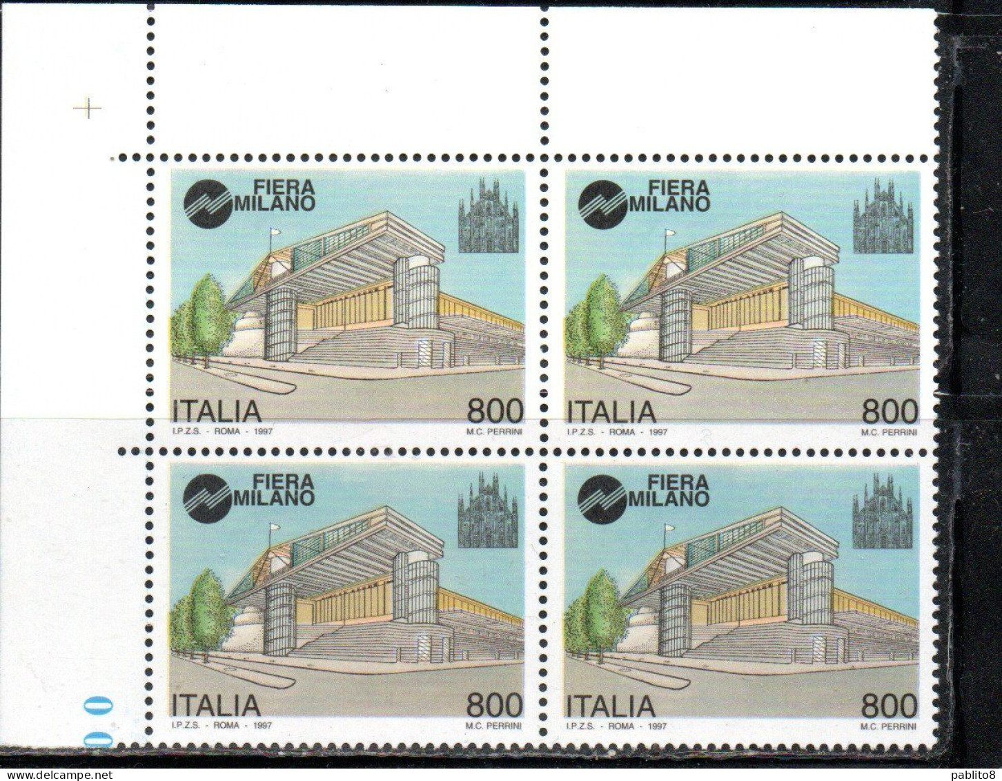 ITALIA REPUBBLICA ITALY REPUBLIC 1997 FIERA DI MILANO FAIR QUARTINA ANGOLO DI FOGLIO BLOCK MNH - 1991-00: Nieuw/plakker