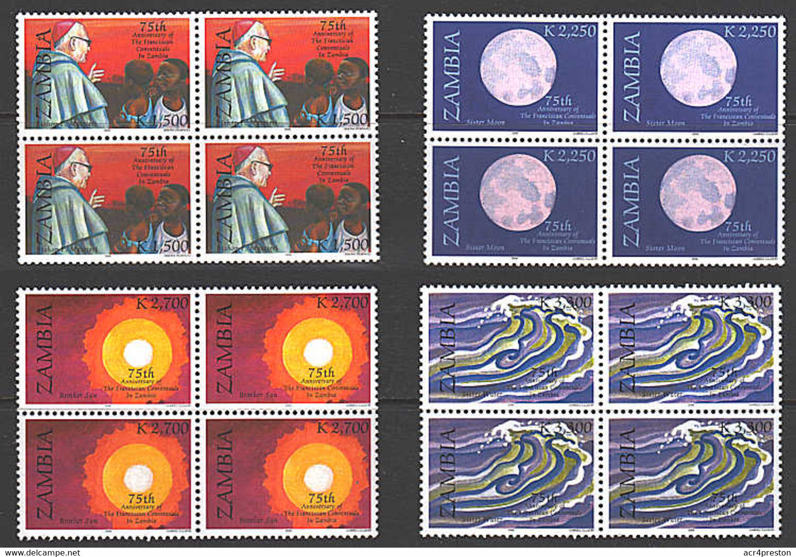 Zm1011b4  ZAMBIA 2006, SG1011-1014, 75th Anniv Of Franciscans In Zambia  MNH Blocks Of 4 - Zambia (1965-...)