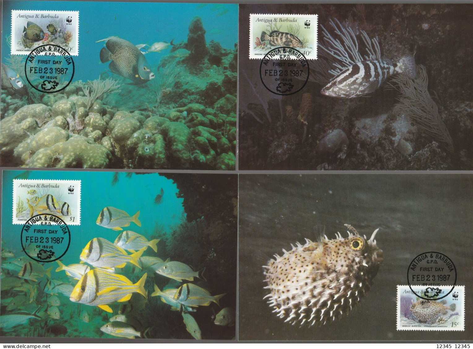 Antigua & Barbuda 1987, Maximum Card Unused, WWF, Fish - Antigua Und Barbuda (1981-...)