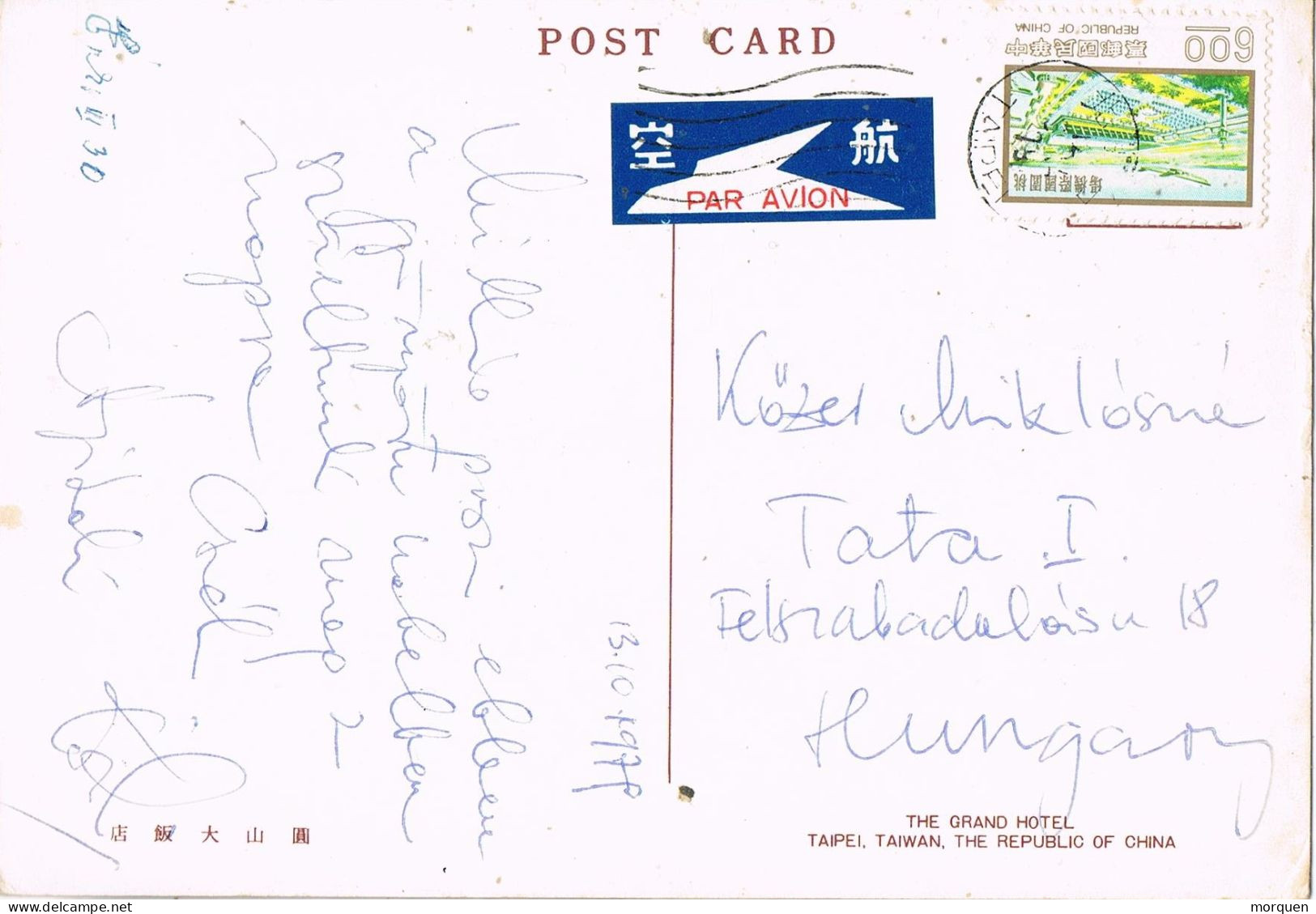 54481. Postal Aerea TAIPEI (China) 1979. The Grand Hotel De TAIPEI (Taiwan) - Lettres & Documents