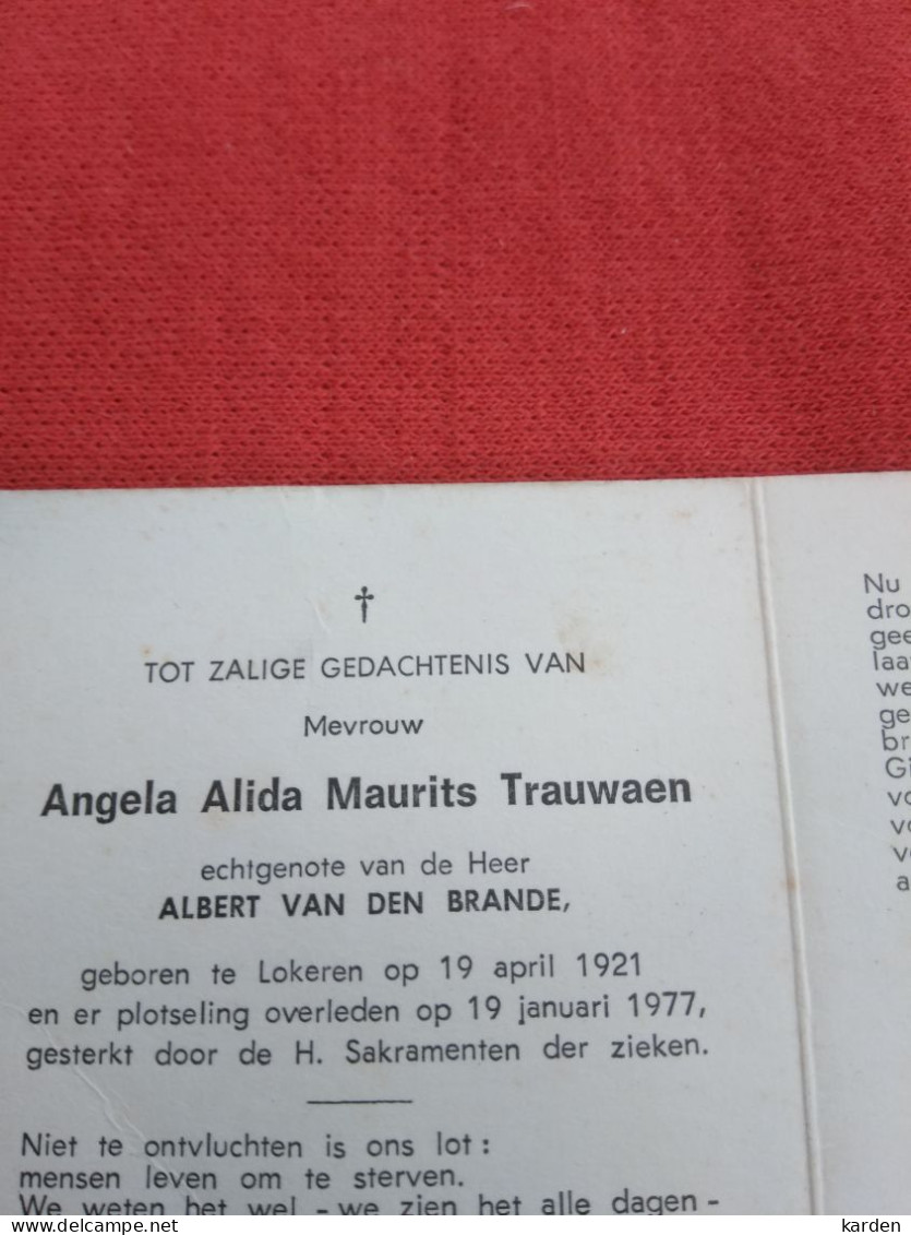 Doodsprentje Angela Alida Maurits Trauwaen / Lokeren 19/4/1321 - 19/1/1977 ( Albert Van Den Brande ) - Religion & Esotérisme