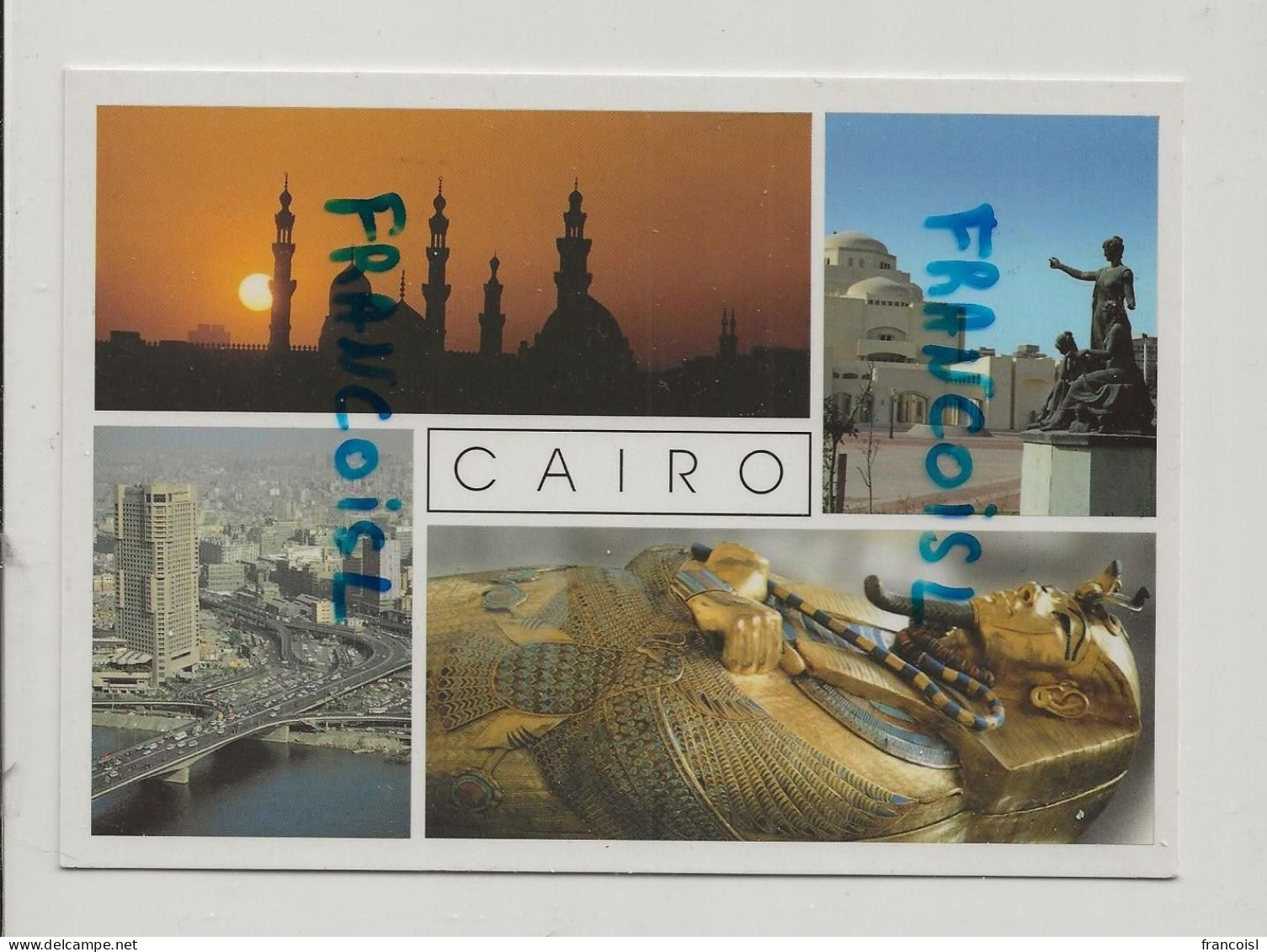 Le Caire. Cairo. Carte Mosaïque: Opera, Momie, Pont 6 Octobre, Coucher De Soleil - Le Caire