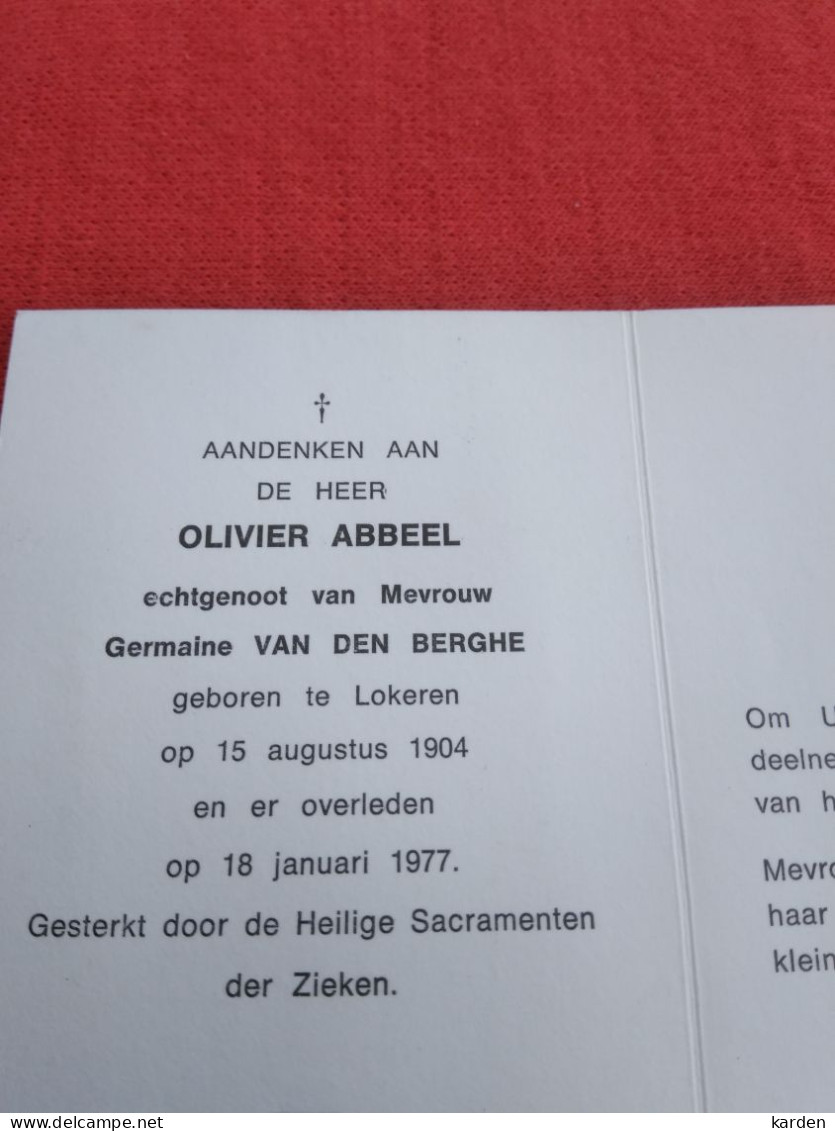 Doodsprentje Olivier Abbeel / Lokeren 15/8/1904 - 18/1/1977 ( Germaine Van Den Berghe ) - Religion & Esotérisme