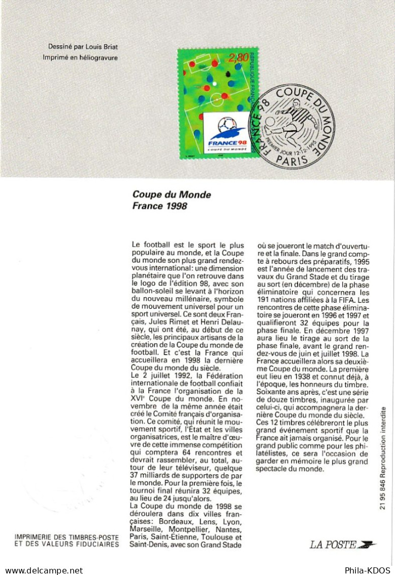" COUPE DU MONDE FRANCE 98 : LOGO " Sur Notice Officielle 1er Jour De 1995  N° YT 2985. FDC à Saisir !!! - 1998 – Frankreich