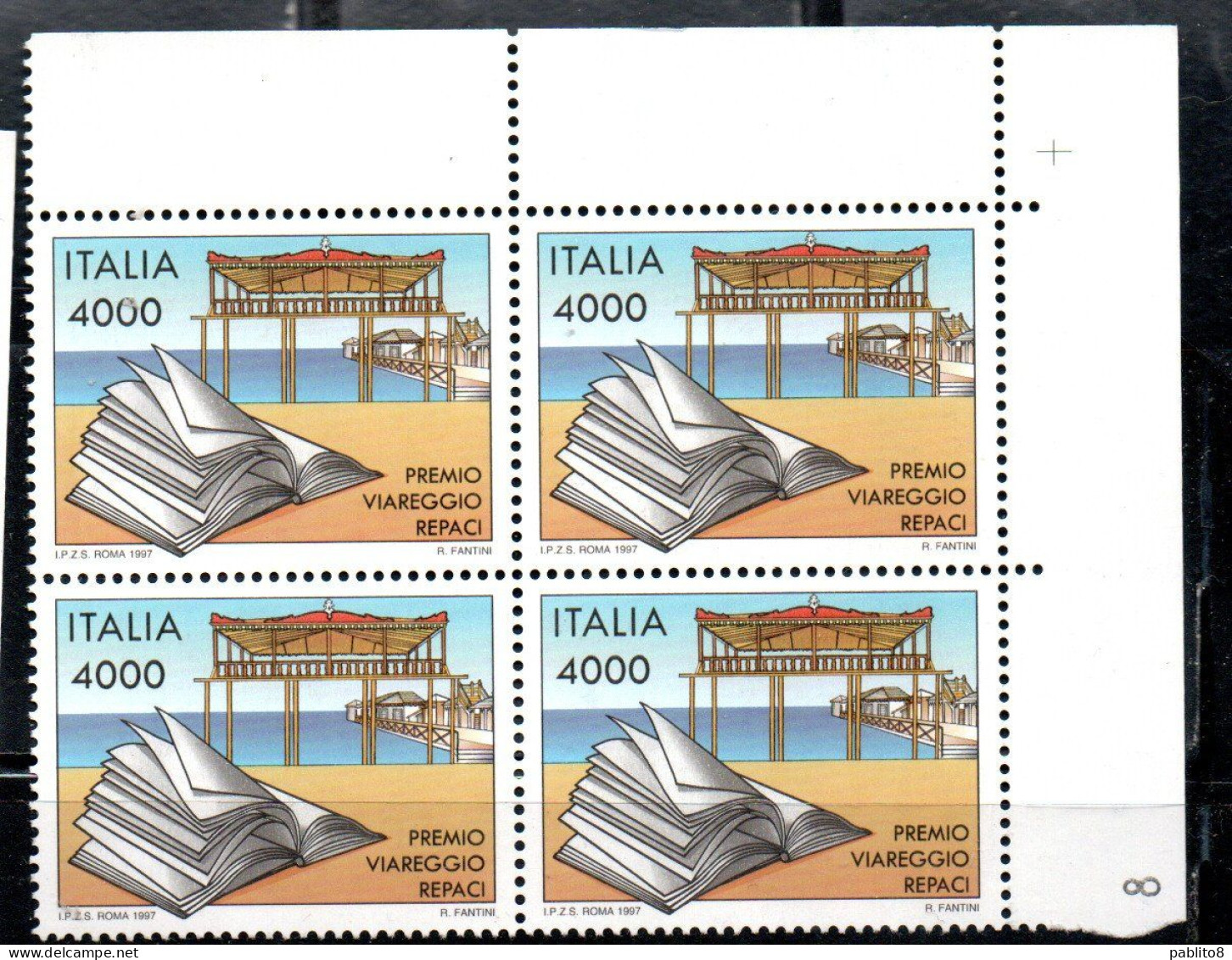 ITALIA REPUBBLICA ITALY REPUBLIC 1997 PREMIO VIAREGGIO REPACI QUARTINA ANGOLO DI FOGLIO BLOCK MNH - 1991-00:  Nuovi