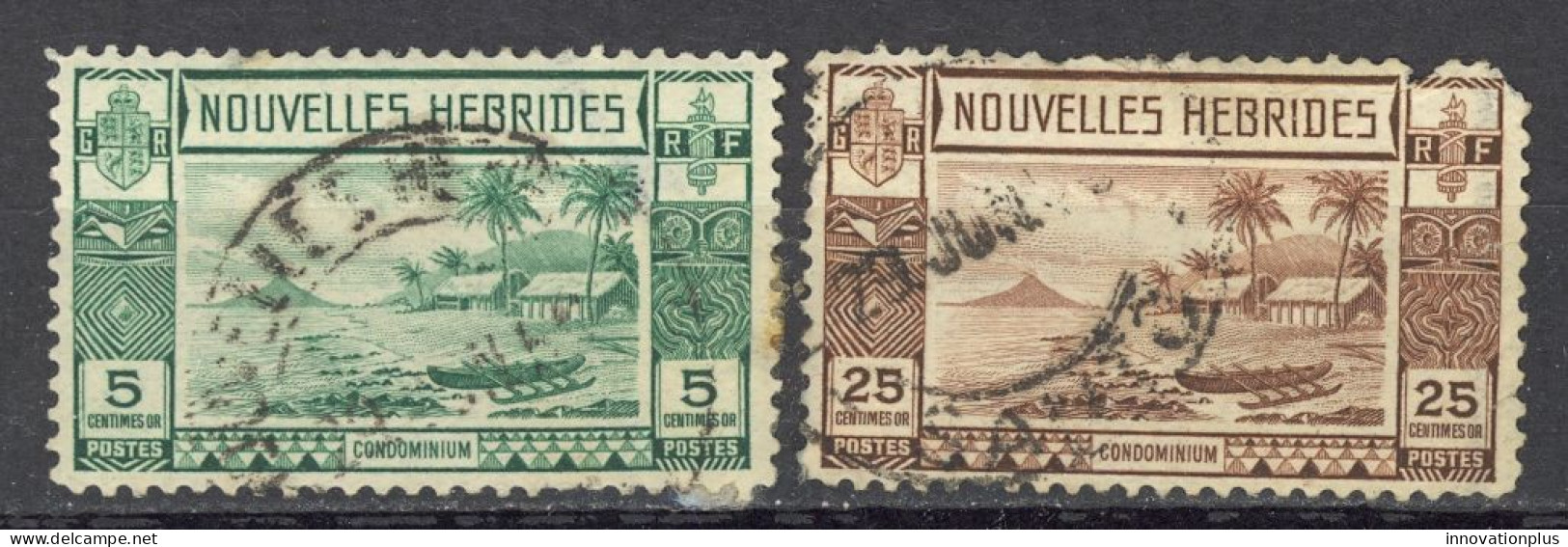 New Hebrides, French Sc# 55,59 SG# F53, F57 Used 1938 5c-25c Beach Scene - Usados