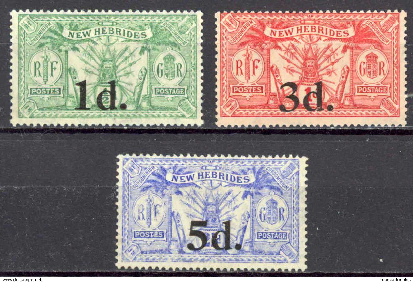 New Hebrides, British Sc# 38-40 MH 1924 Surcharged Native Idols - Unused Stamps