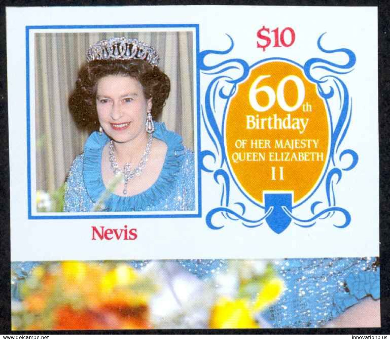 Nevis Sc# 476 (stamp Only) MNH IMPERF 1986 $10 Queen Elizabeth II 60th - St.Kitts And Nevis ( 1983-...)