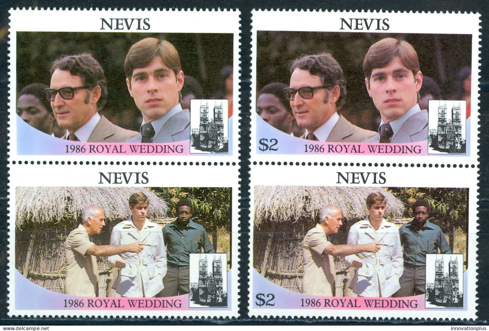 Nevis Sc# 499 MNH Pair ERROR MISSING VALUES 1986 $2 Royal Wedding - St.Kitts Und Nevis ( 1983-...)