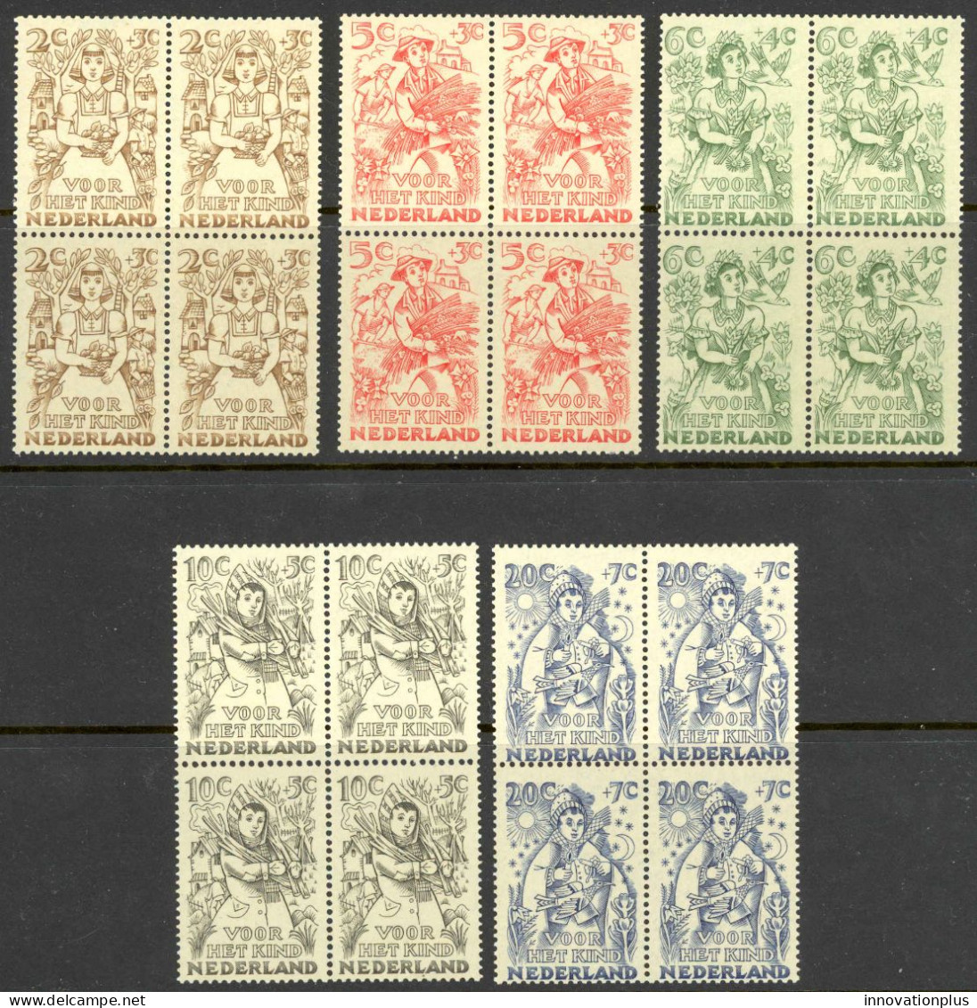 Netherlands Sc# B203-B207 MNH Block/4 1949 Child Welfare - Unused Stamps