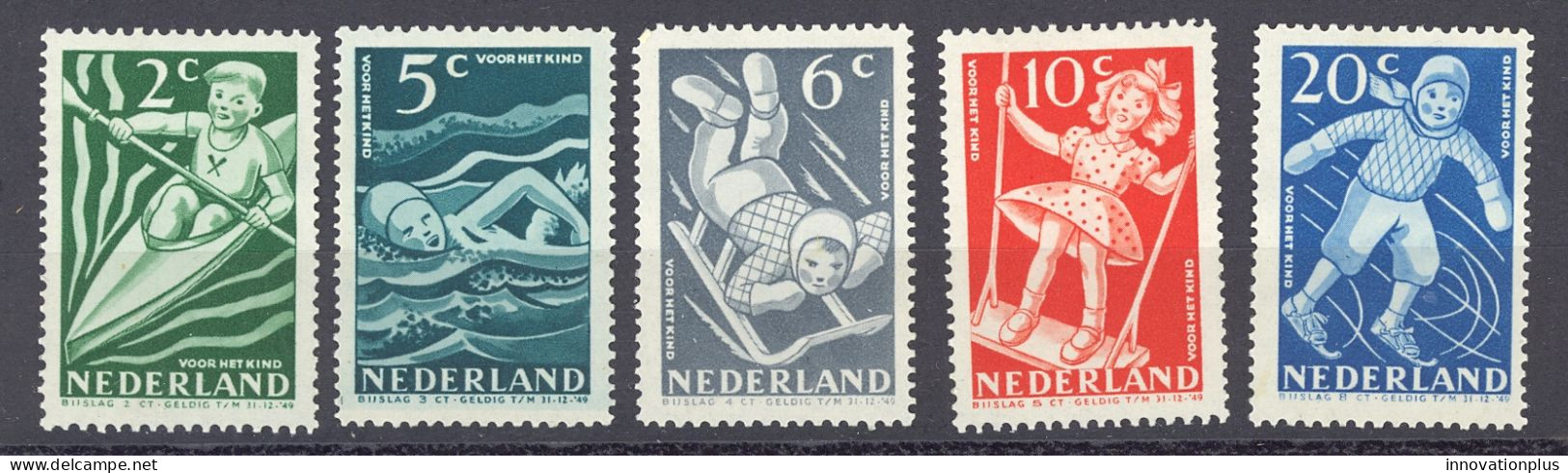 Netherlands Sc# B189-B193 MH (a) 1948 2+2c Yellow Green Boy In Kayak - Usati