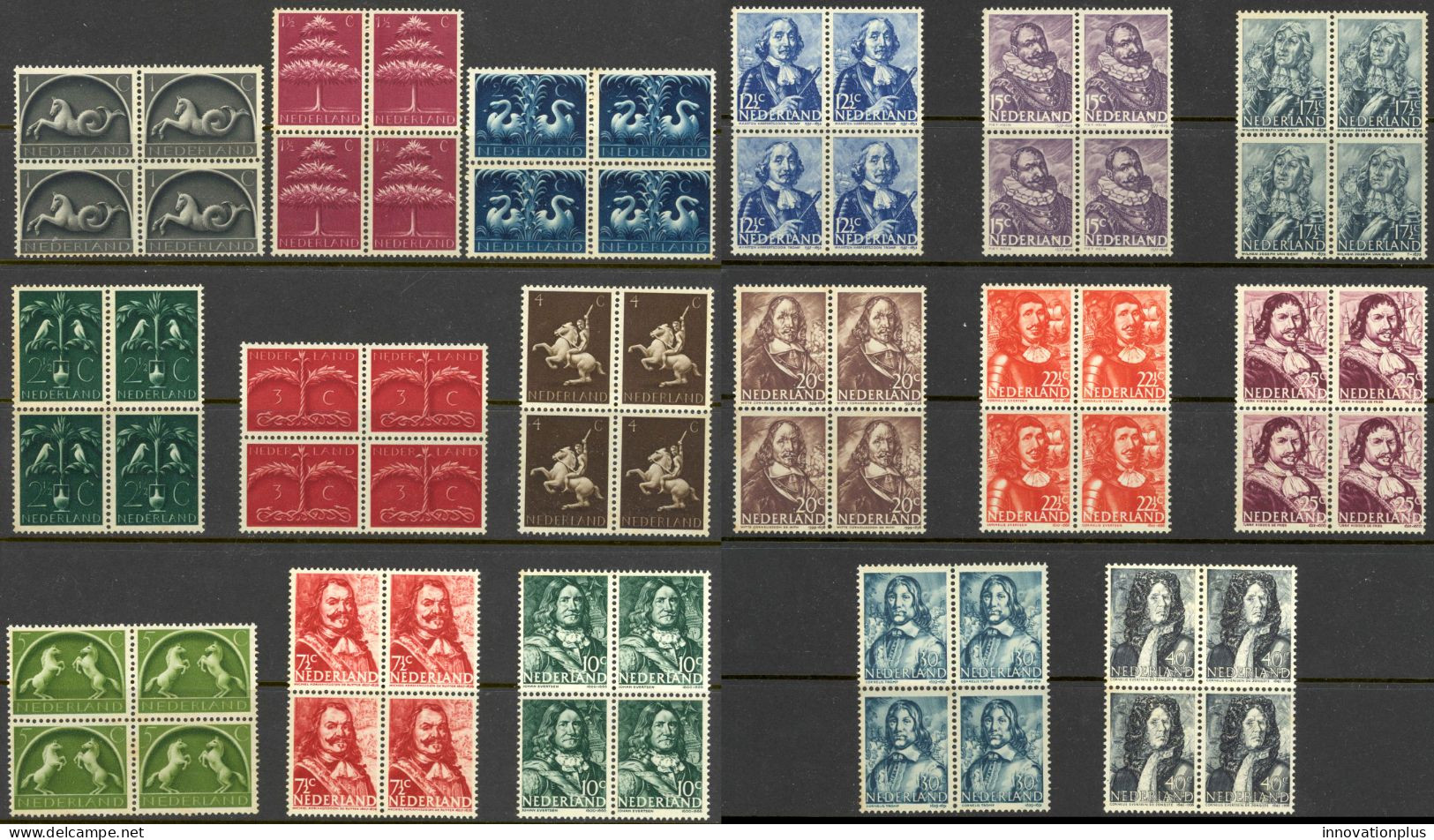 Netherlands Sc# 245-261 MNH Block/4 1944-1946 Definitive - Unused Stamps