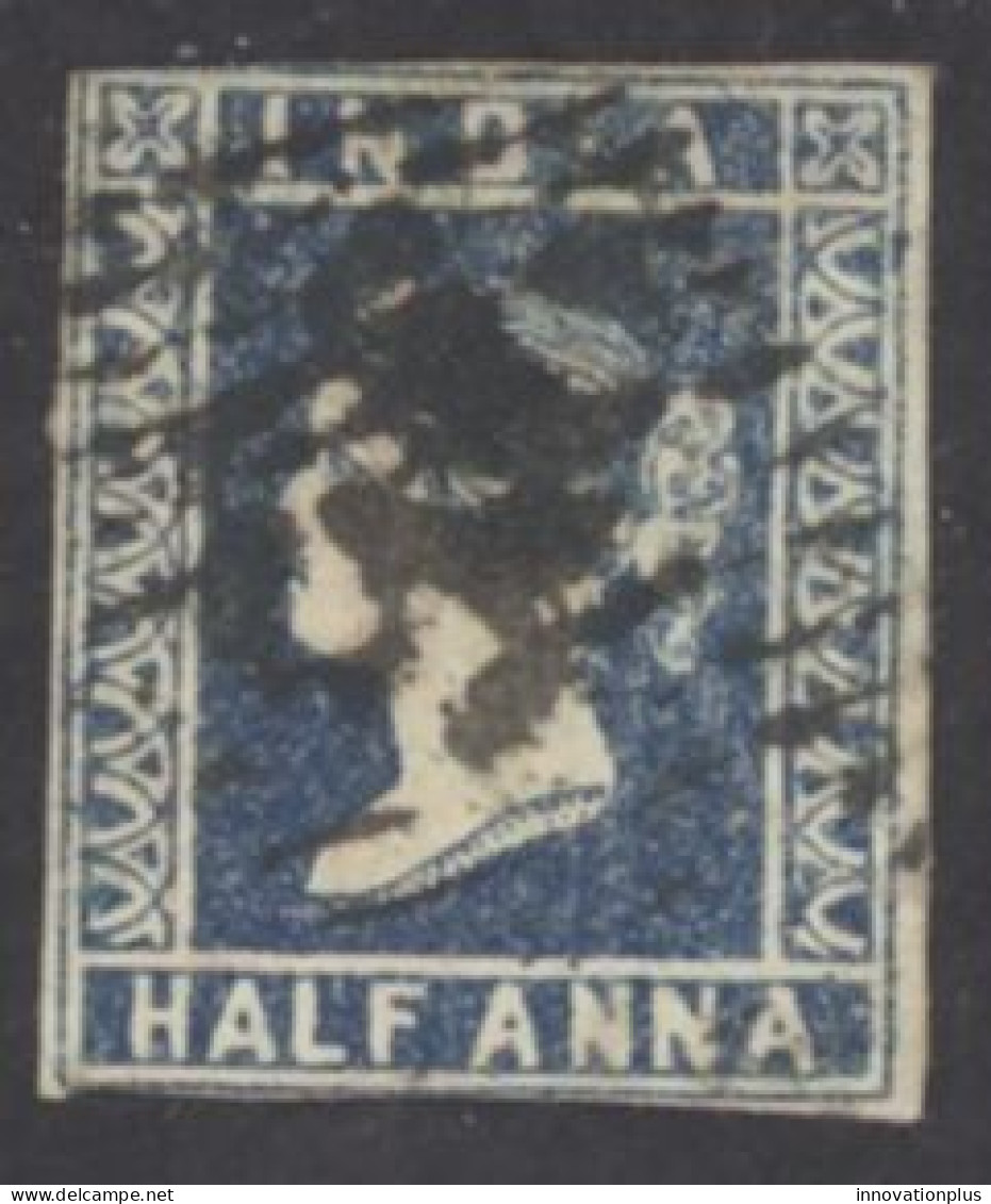 India Sc# 2 Used (c) Die I 1854-1855 ½a Blue Queen Victoria  - 1858-79 Compagnia Delle Indie E Regno Della Regina