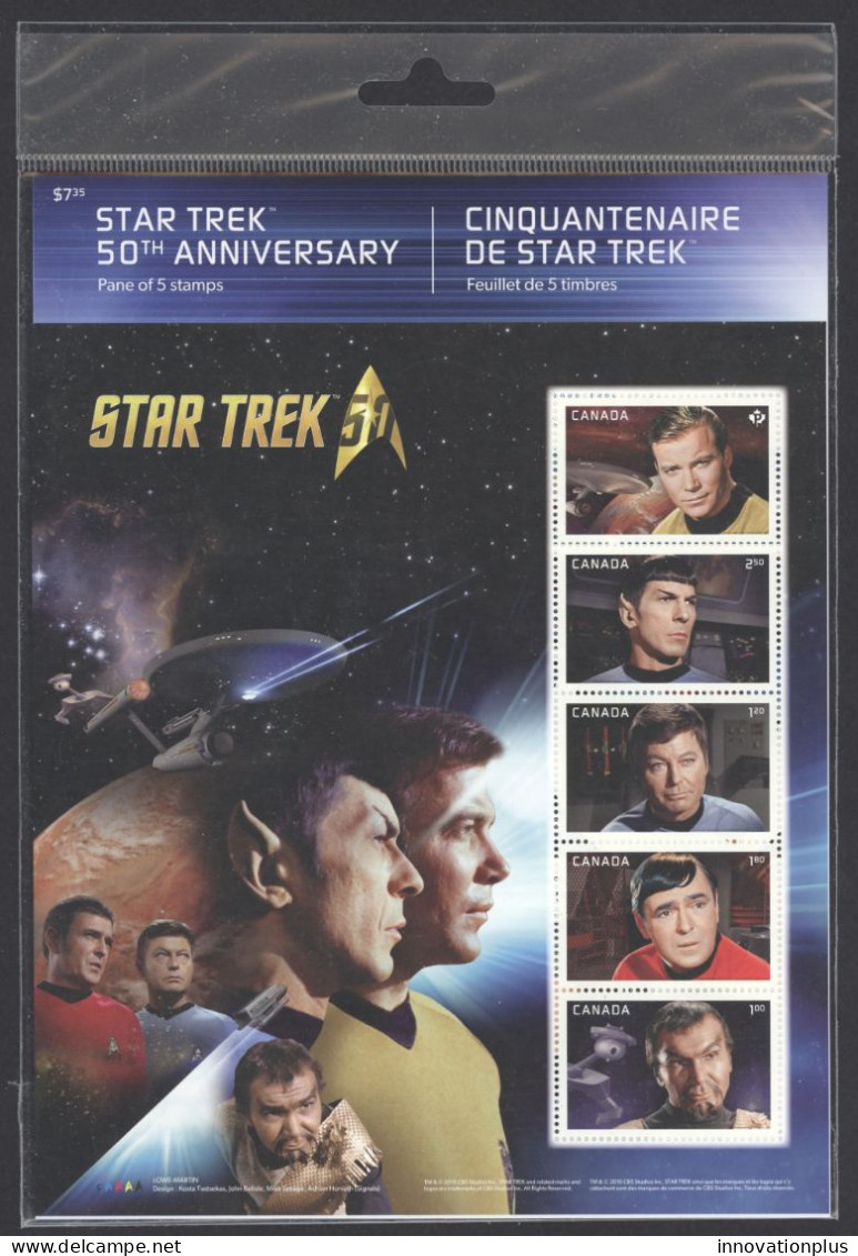 Canada Sc# 2912 MNH Pane/5 (sealed) 2016 Star Trek  - Neufs