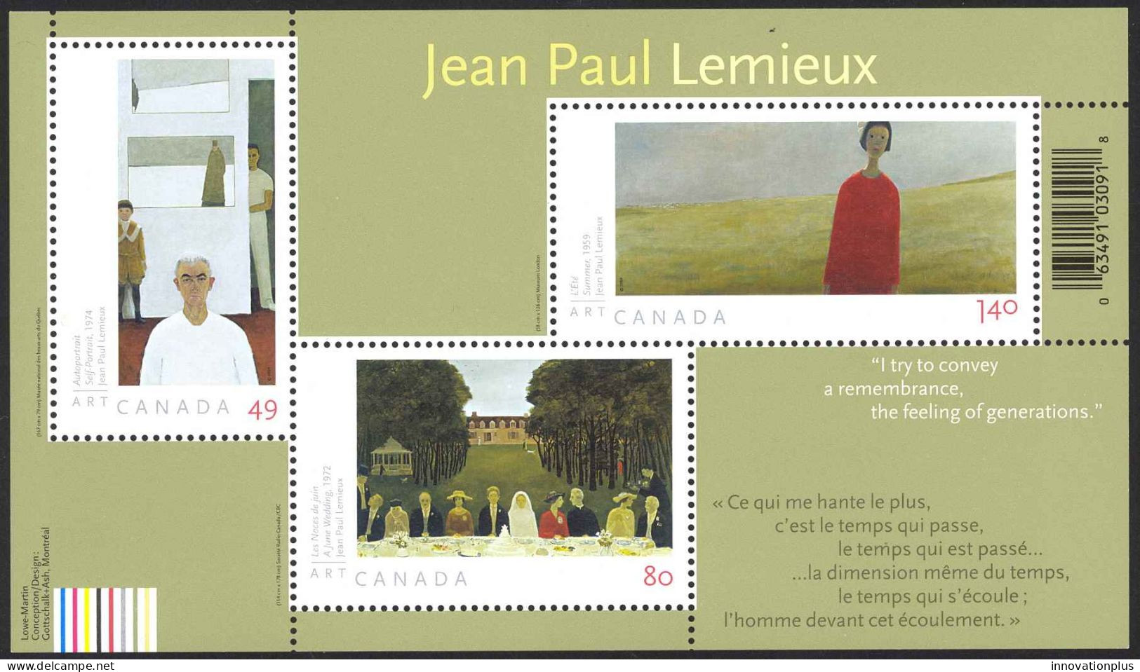 Canada Sc# 2068 MNH Souvenir Sheet 2004 80c-$1.40 Art Canada:Jean-Paul Lemieux - Ungebraucht