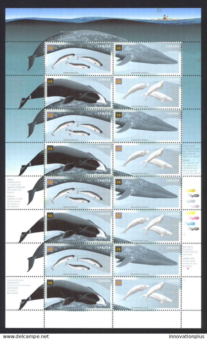 Canada Sc# 1871a MNH Pane/16 2000 46c Whales - Nuevos