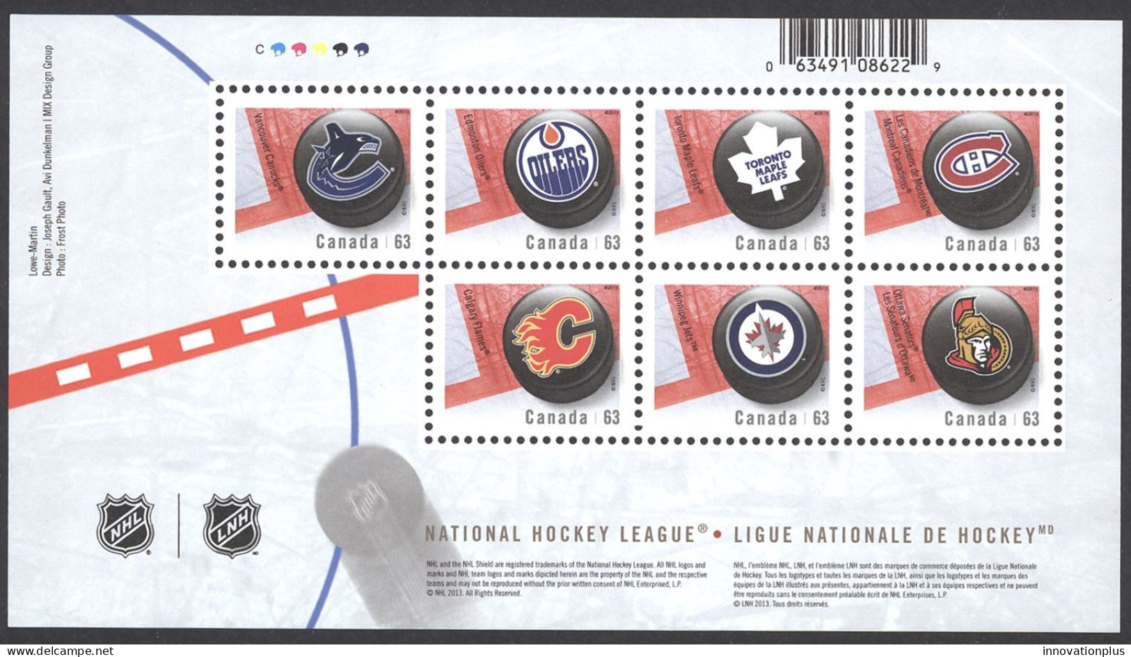 Canada Sc# 2661 MNH Souvenir Sheet 2013 NHL Team Logos - Ongebruikt
