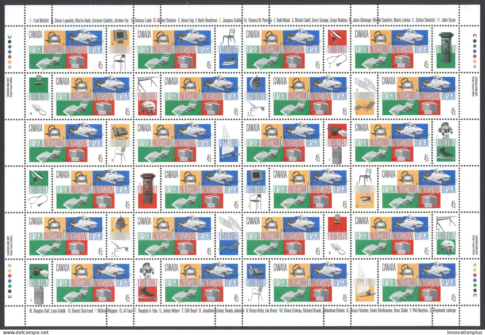 Canada Sc# 1654 MNH Pane/24 (inscribed) 1997 45c Industrial Design - Neufs