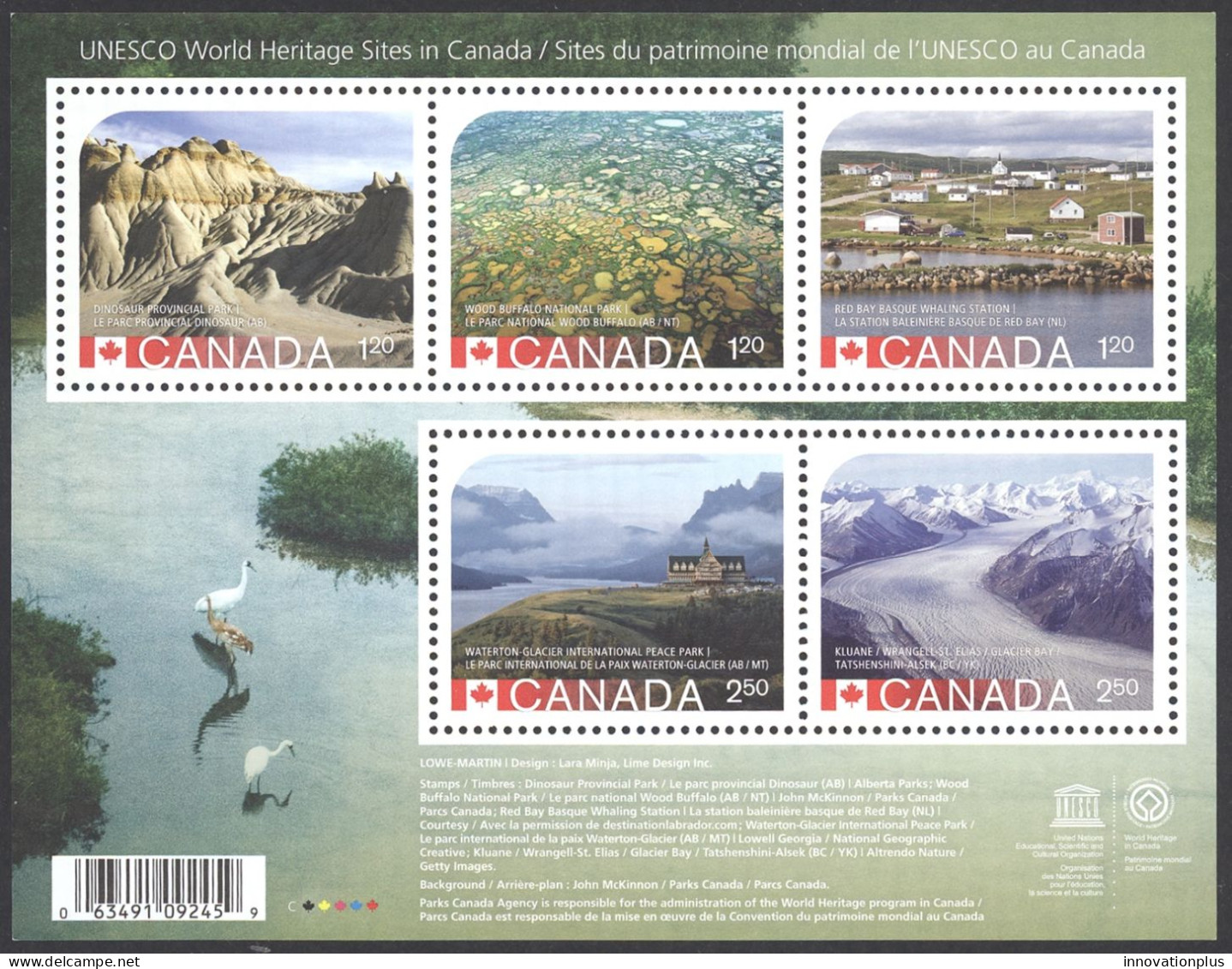 Canada Sc# 2857 MNH Souvenir Sheet 2015 UNESCO - Unused Stamps