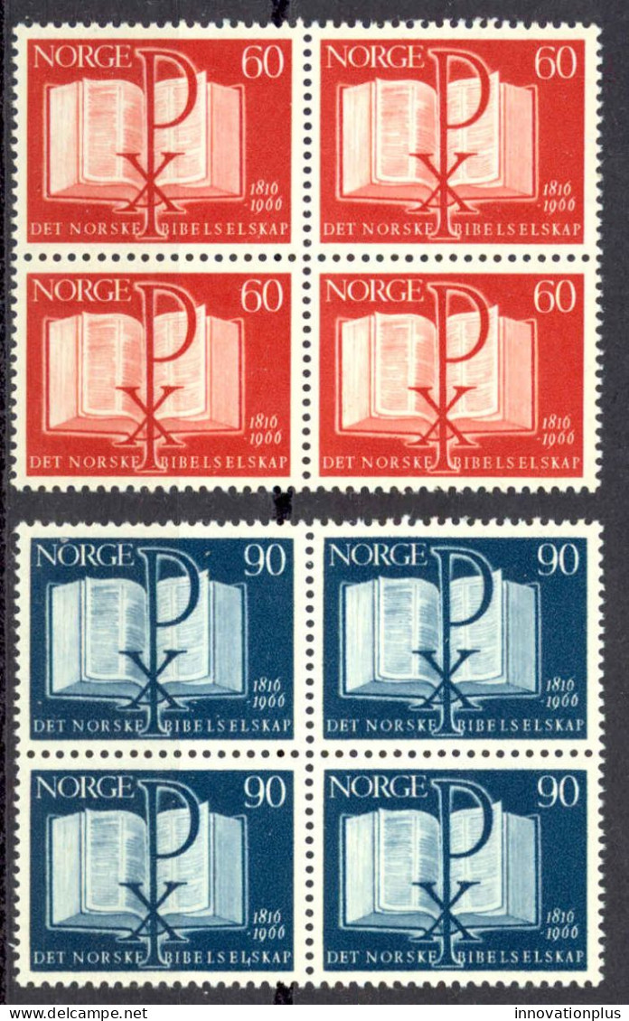 Norway Sc# 490-491 MNH Block/4 1966 Bible Society 150th - Unused Stamps