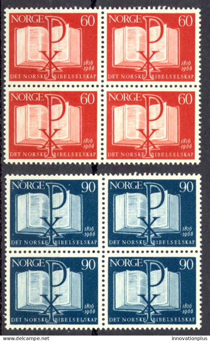 Norway Sc# 490-491 MNH Block/4 1966 Bible Society 150th - Nuevos