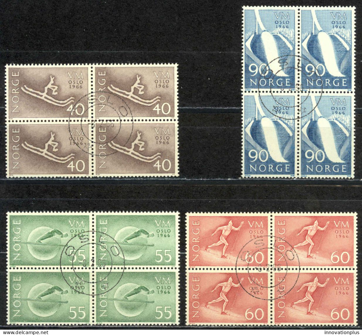 Norway Sc# 486-489 FD Cancel Block/4 1966 World Ski Championships - Oblitérés