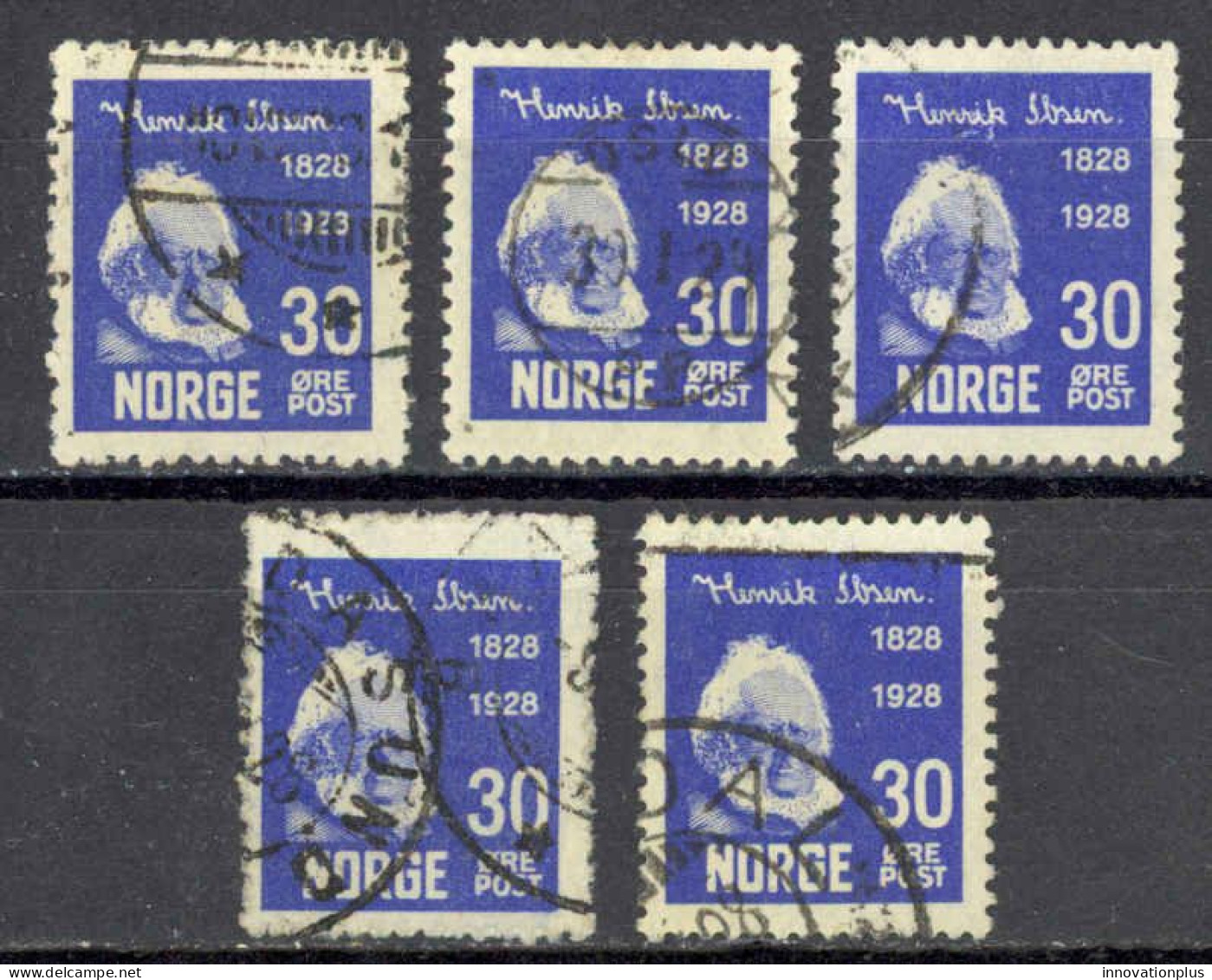 Norway Sc# 135 Used Lot/5 1928 30o Henrik Ibsen - Gebruikt