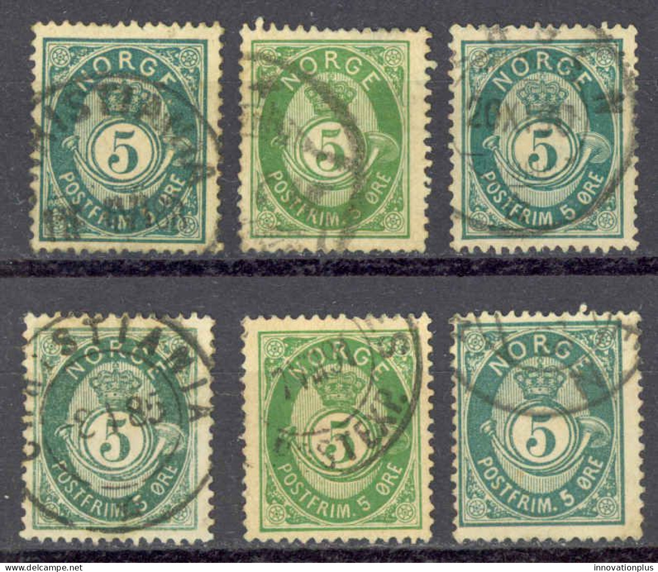 Norway Sc# 39 Used Lot/6 1889 5o Post Horn & Crown - Gebruikt