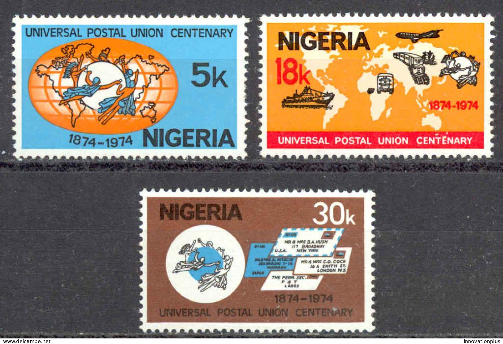 Nigeria Sc# 321-323 MNH 1974 UPU 100th - Nigeria (1961-...)