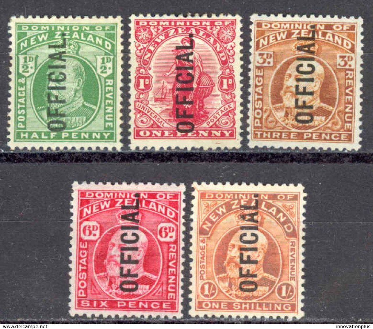 New Zealand Sc# O33-O37 MH 1910 Official - Dienstzegels
