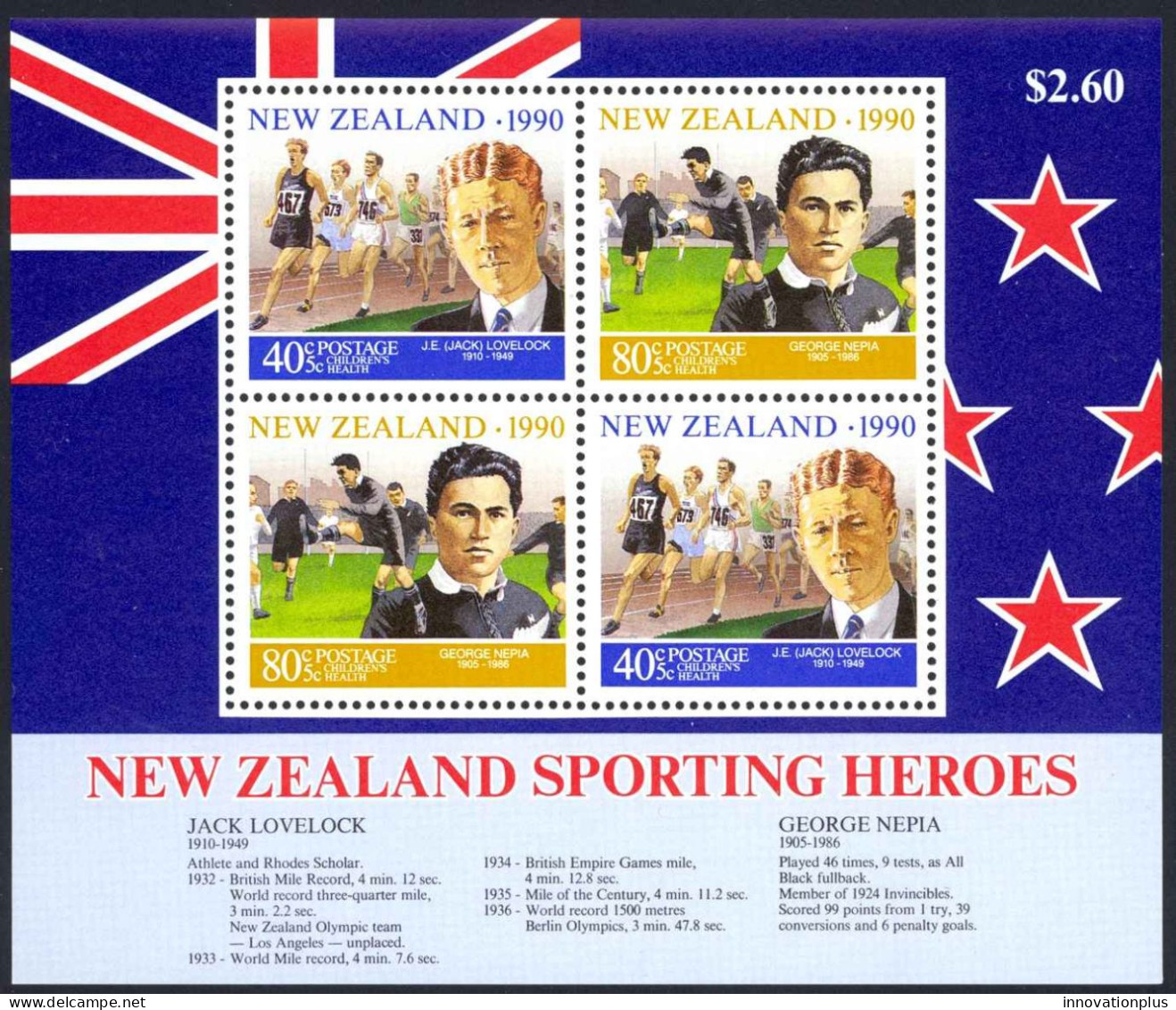 New Zealand Sc# B138a MNH Souvenir Sheet 1990 Athletes - Unused Stamps