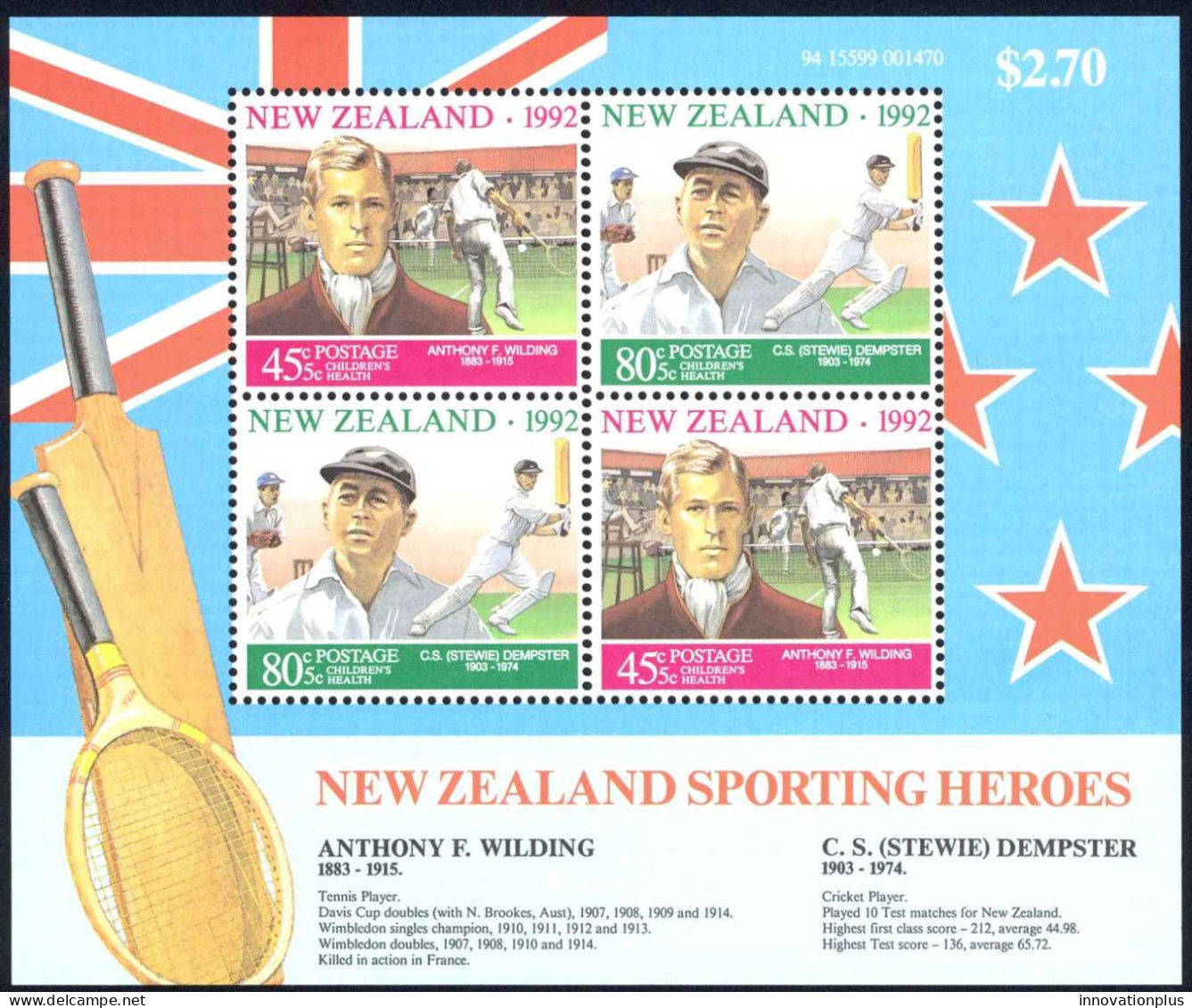 New Zealand Sc# B142a MNH Souvenir Sheet 1992 Athletes - Ungebraucht