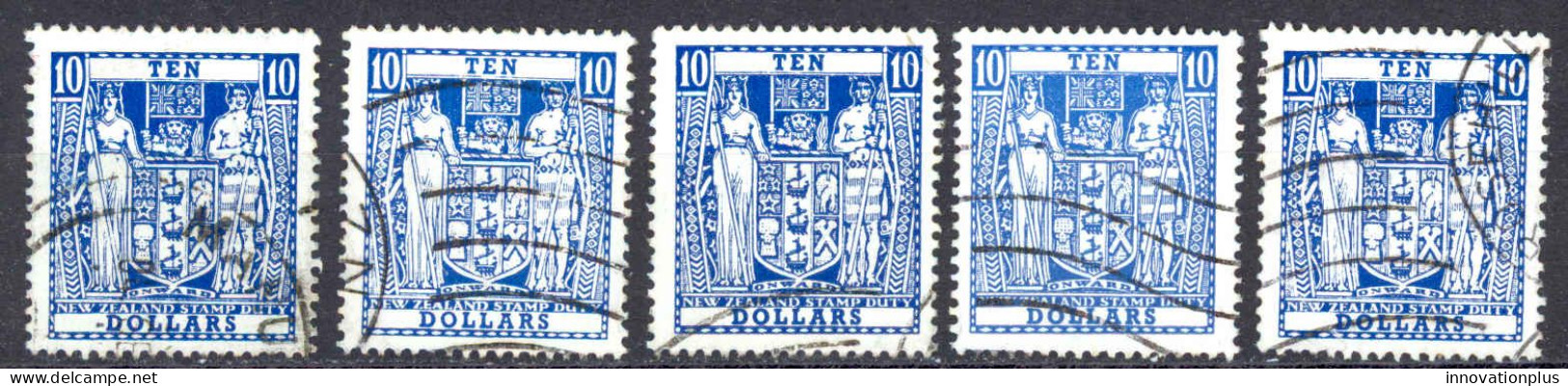 New Zealand Sc# AR105 Used Lot/5 1967 $10 Coat Of Arms - Fiscali-postali