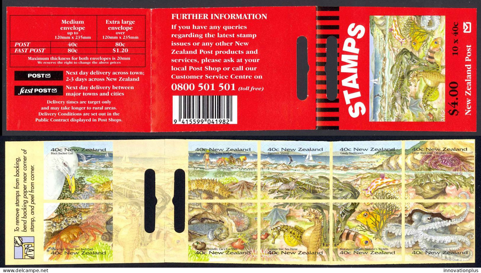 New Zealand Sc# 1344l SG# W56b MNH Booklet 1996 40c NZ Seashore Hang-Sell - Unused Stamps